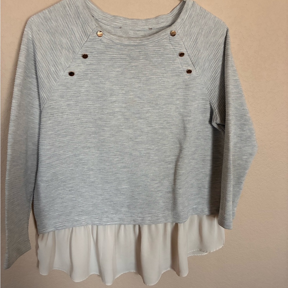 LOFT Long Sleeve Top with White Hem